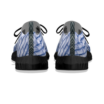 Blue & White Leather Weave - Black Soles